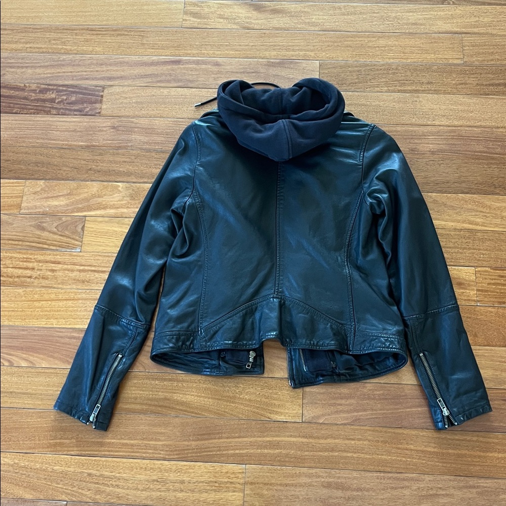 Caslon Nordstroms Super Soft Black Leather Moto Jacket Removable hoodie XXS - Picture 6 of 6